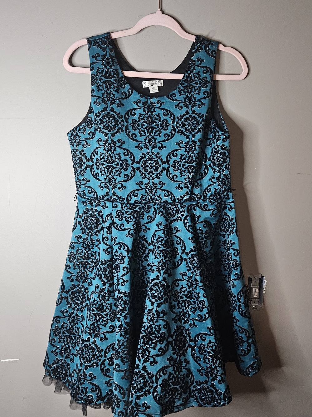 Knitworks Teal and Black Sleeveless Midi Dress with Baroque Pattern